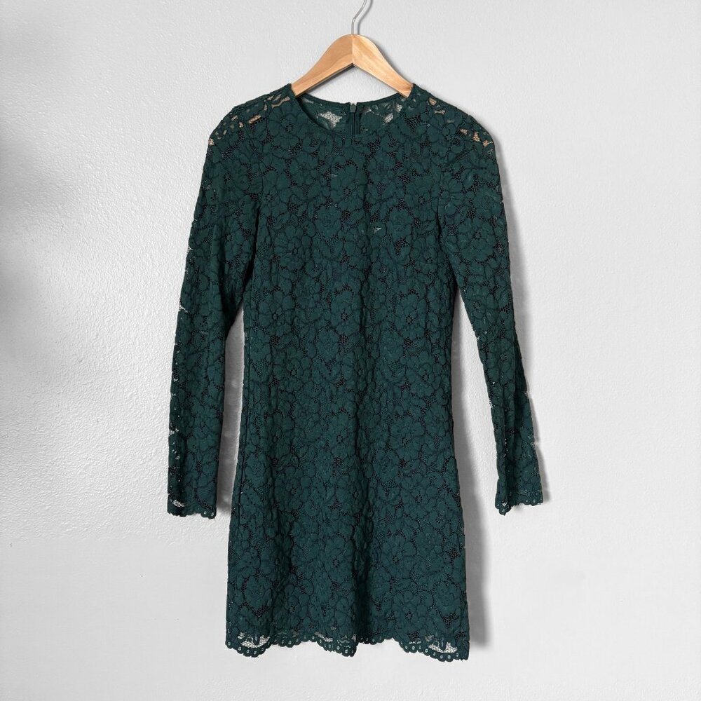 H&M Floral Lace Emerald Green Mini Dress Womens 0 Wedding Guest Whimsigoth 90s